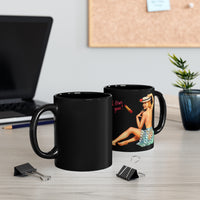 Topless Pin-up Girl Black Coffee Mug Left & Right Side