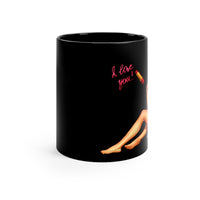 Topless Pin-up Girl Black Coffee Mug Front side
