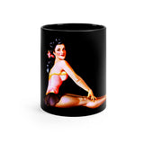 Pin-up Girl with long black Hair On a Black mug