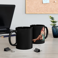 Red Hair Pin-up Girl On Black Coffee Mug On The Table