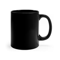 Black coffee mug from back side.