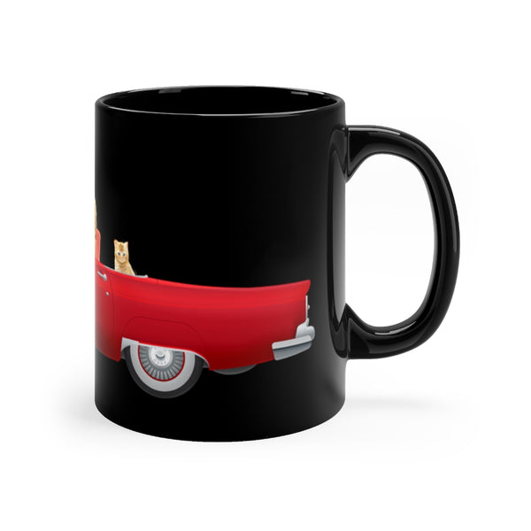 Black Coffee Mug with Pin-up Girl Drives A Red Thunderbird Left Side