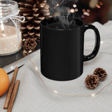 Black coffee mug with hot coffee