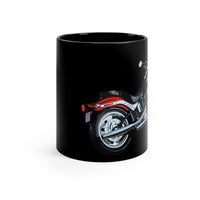 red motorcycle on a black coffee mug