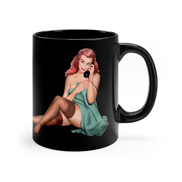 Red Hair Pin-up Girl On Black Coffee Mug