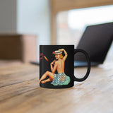 Topless Pin-up Girl On Your Black Coffee Mug On The Table